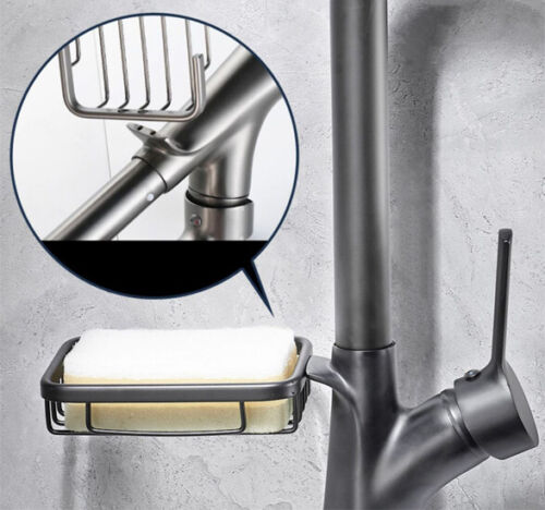 Kitchen faucet gun metal with pull-out spray head and soap dish