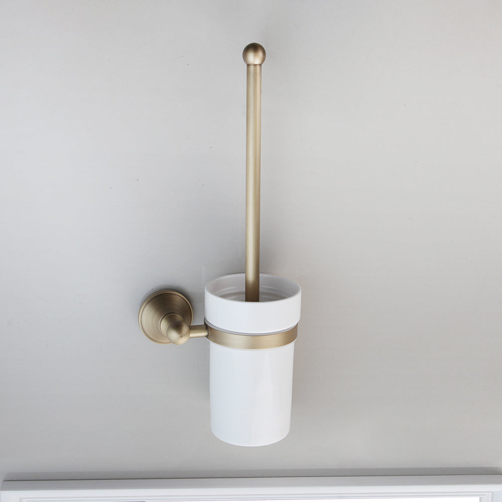 WC borstel houder brons antiek look met wit keramiek pot