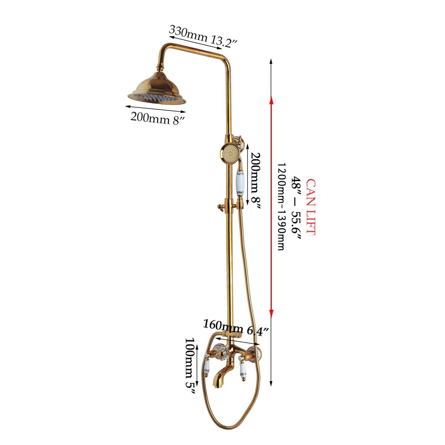 Goldfarbenes Aufputz-Brauseset