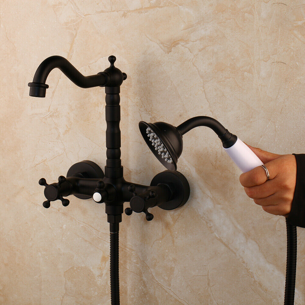 Matt black tap with hand shower