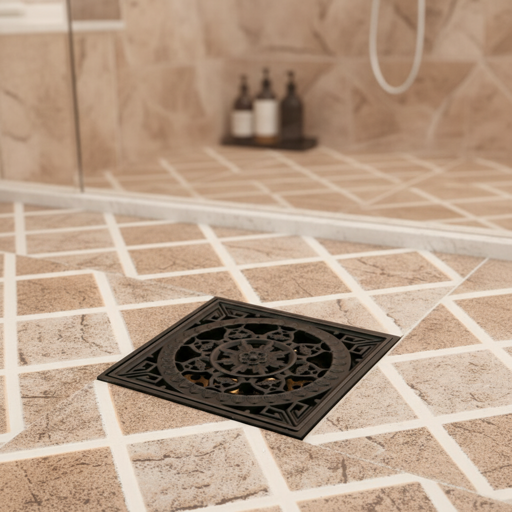 Zwarte vloerput/doucheput 10×10 cm met stankafsluiter