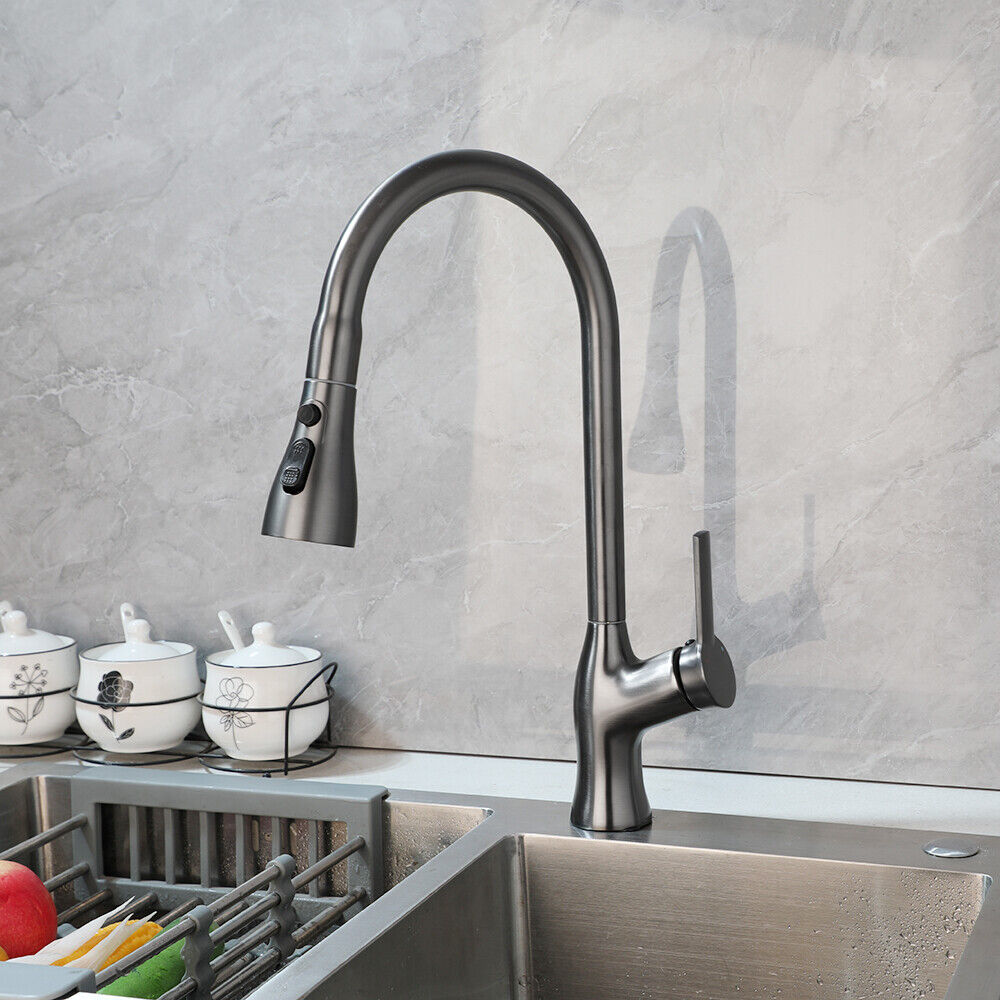 Kitchen faucet gun metal with pull-out spray head