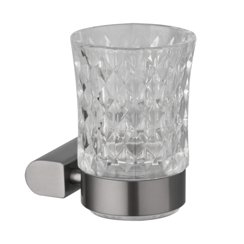 Gun metal toothbrush holder with glass cup