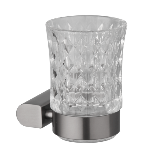 Gun metal toothbrush holder with glass cup