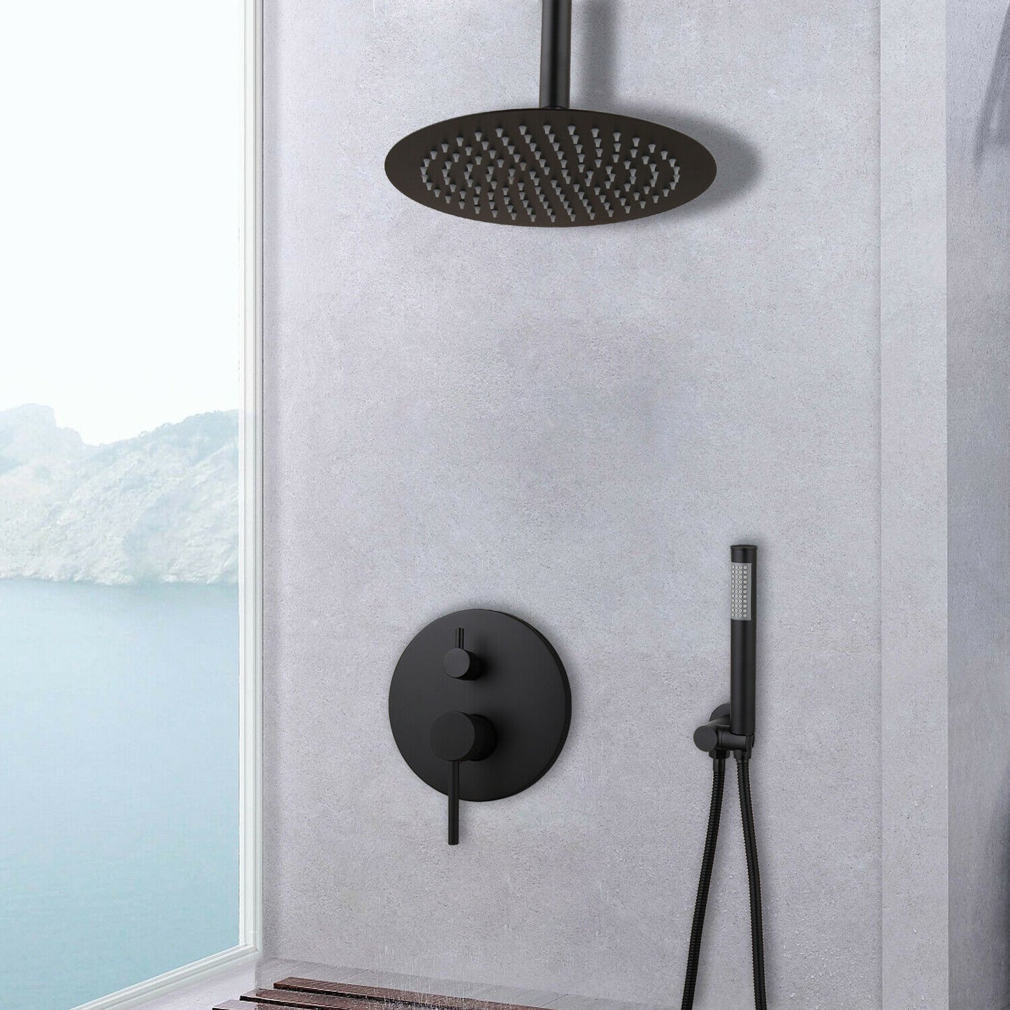 Black rain shower ceiling connection