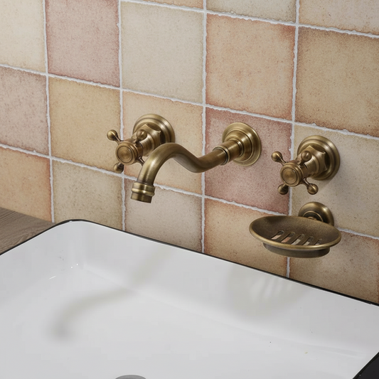 Nostalgic 3-piece washbasin faucet with bronze finish (wall mounting)