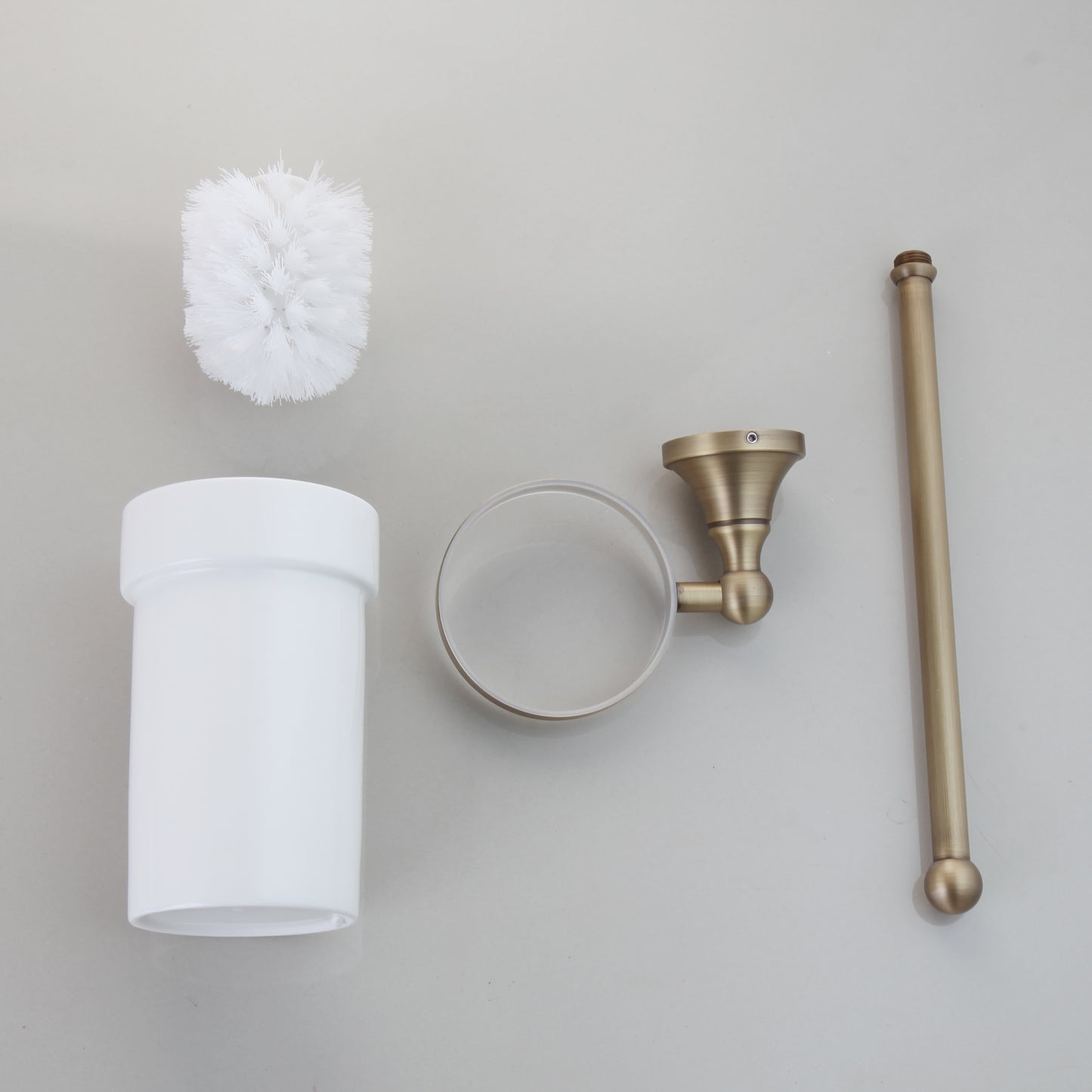 WC borstel houder brons antiek look met wit keramiek pot