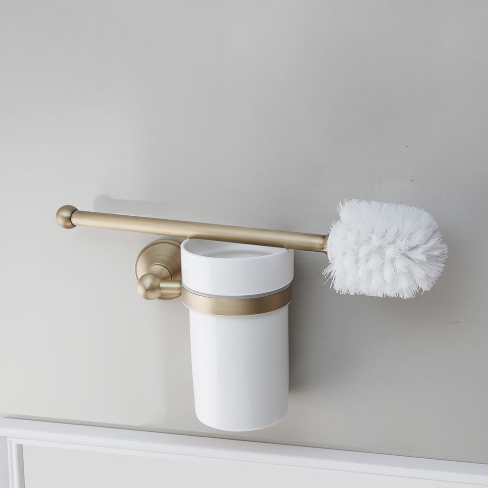 WC borstel houder brons antiek look met wit keramiek pot