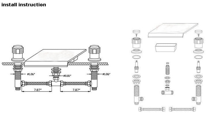 3-piece LED bath tap for bath rim