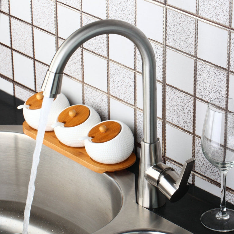 Stylish rotating kitchen faucet in brushed nickel