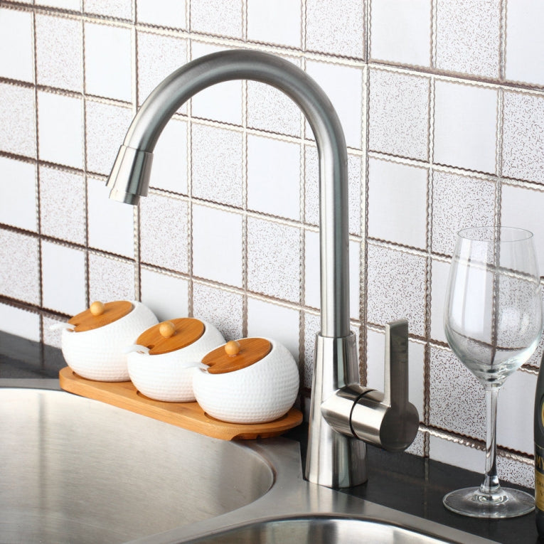 Stylish rotating kitchen faucet in brushed nickel