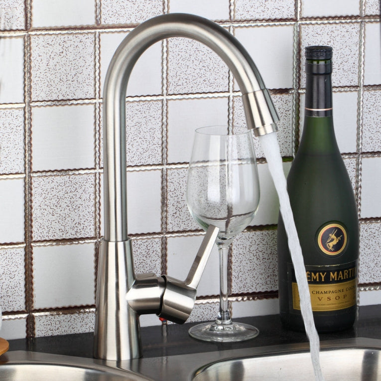 Stylish rotating kitchen faucet in brushed nickel
