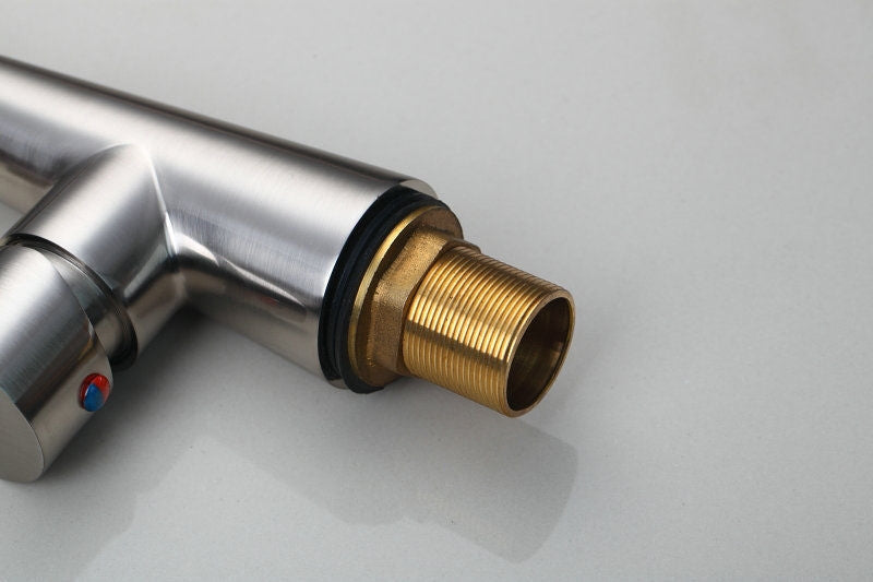 Stylish rotating kitchen faucet in brushed nickel