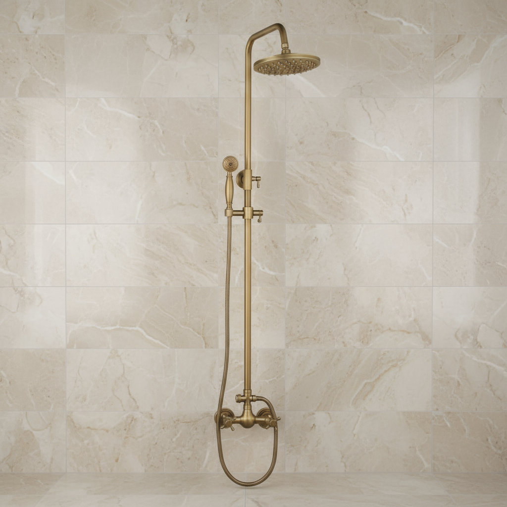 Nostalgische bronzen opbouw doucheset