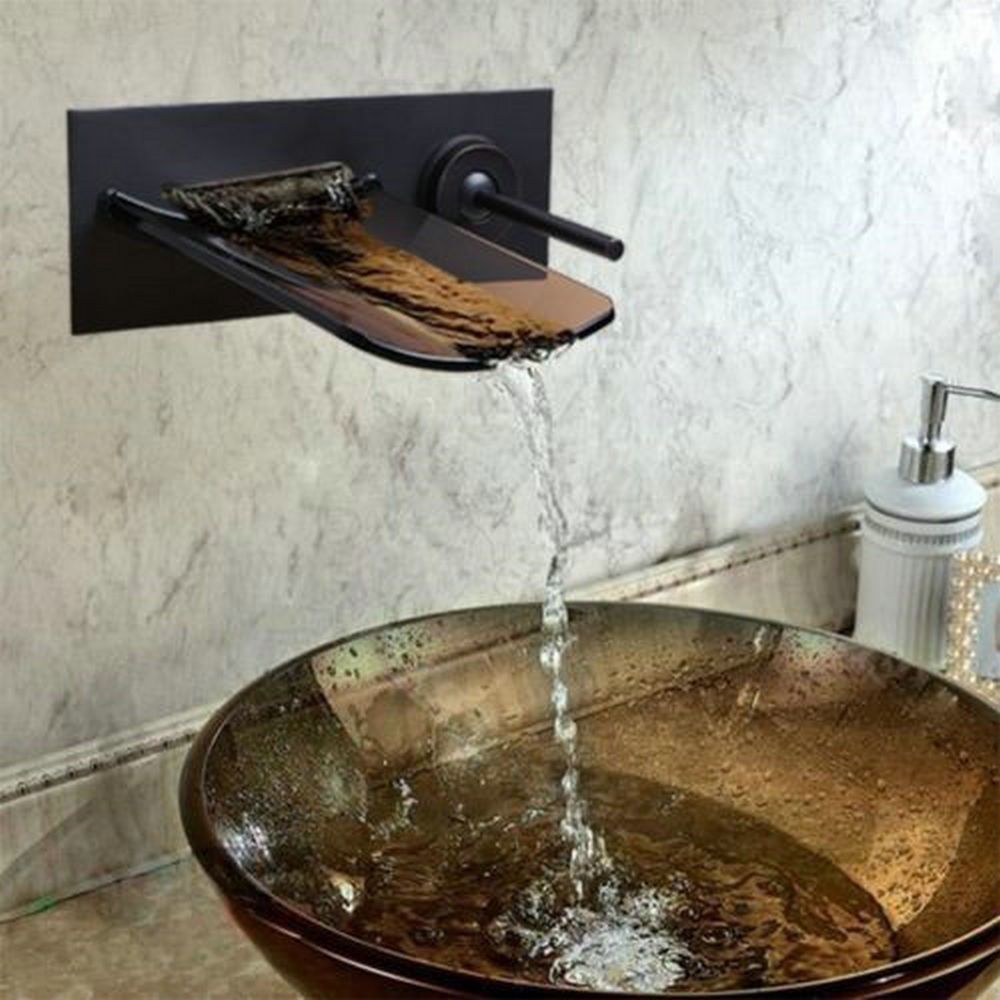 Eingebauter Wasserfallhahn mit Glasöffnung, Ölbronze