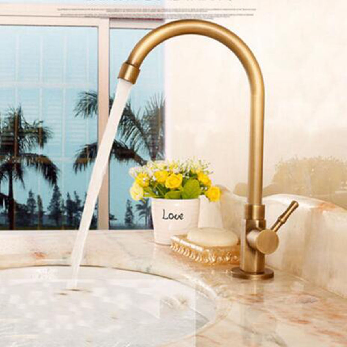 Beautiful high cold water tap with a bronze finish