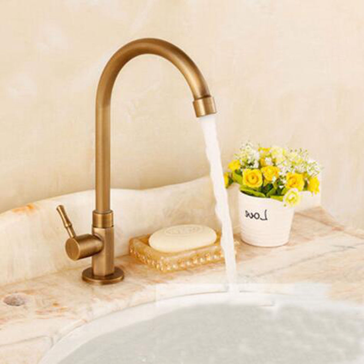 Beautiful high cold water tap with a bronze finish