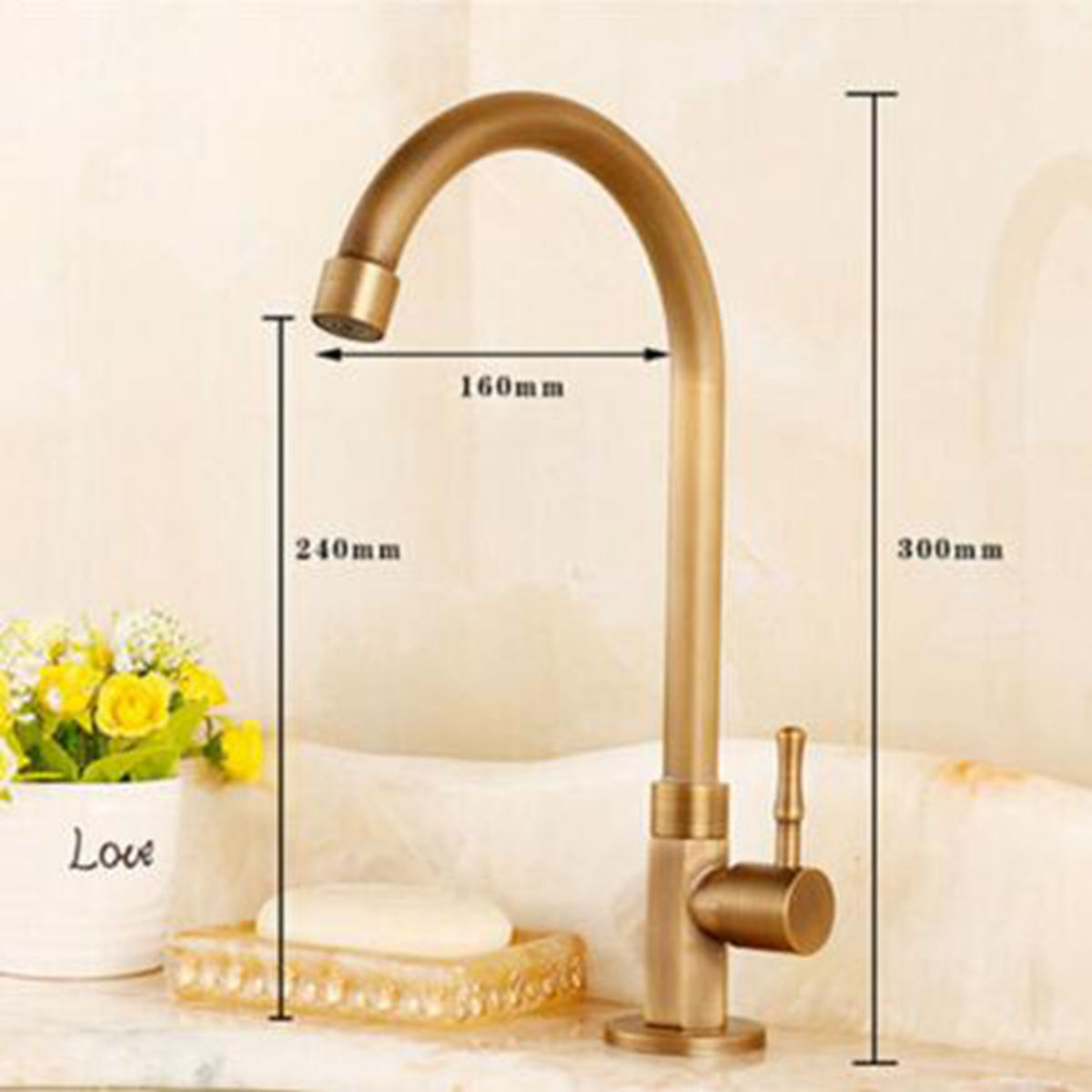 Beautiful high cold water tap with a bronze finish