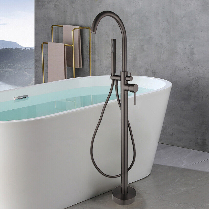 Gun metal standing bath tap with hand shower