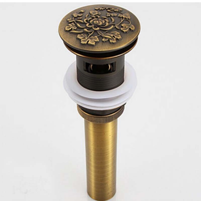 Luxuriöser bronzener Pop-Up-Ablauf, Klick-Ablauf mit Überlauf und floralem Design