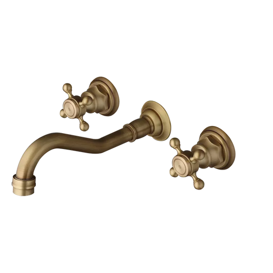 Nostalgische 3-delige Wastafelkraan met Bronsafwerking (Muurbevestiging)