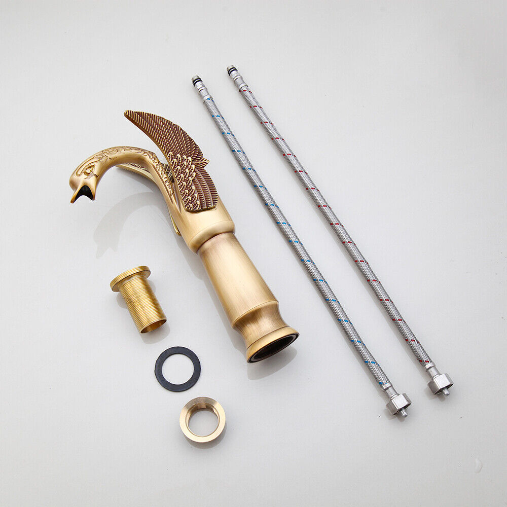 Bronze-colored high mixer tap in the shape of a swan