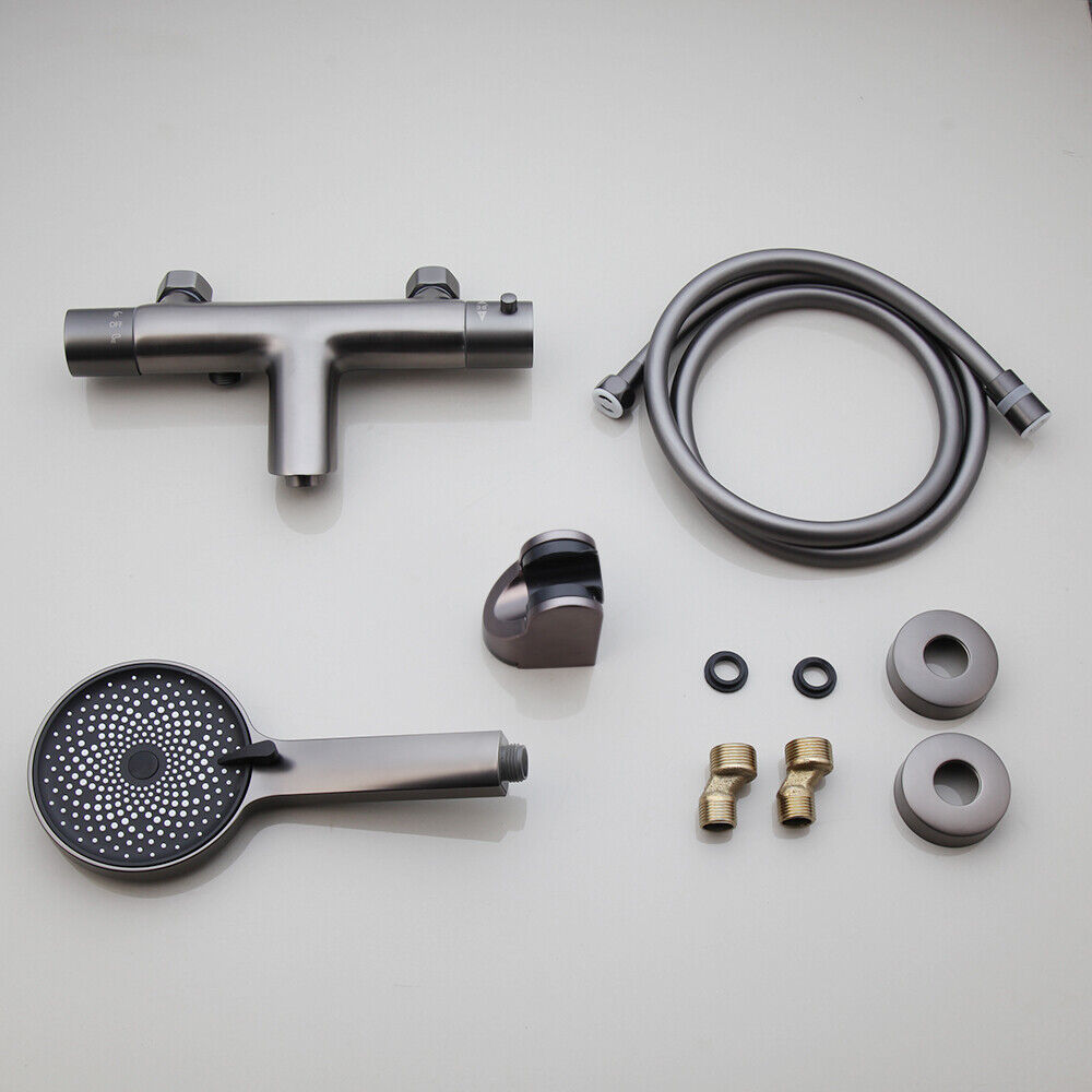 Thermostat-Badewannenarmatur in Gun Metal mit 3-Positionen-Handbrause