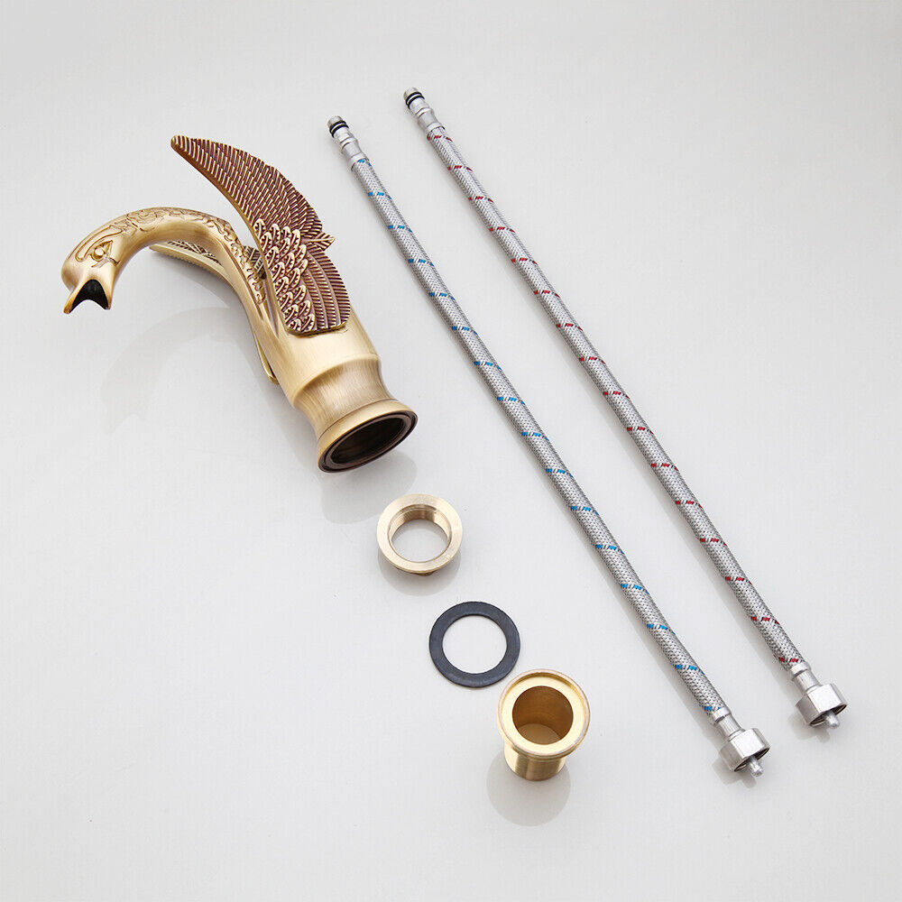 Bronze-colored mixer tap in the shape of an elegant swan