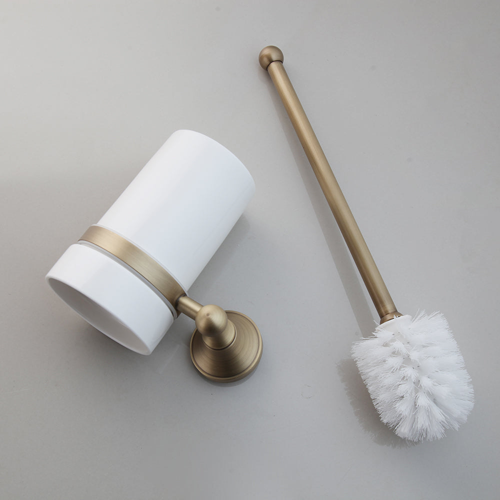 WC borstel houder brons antiek look met wit keramiek pot