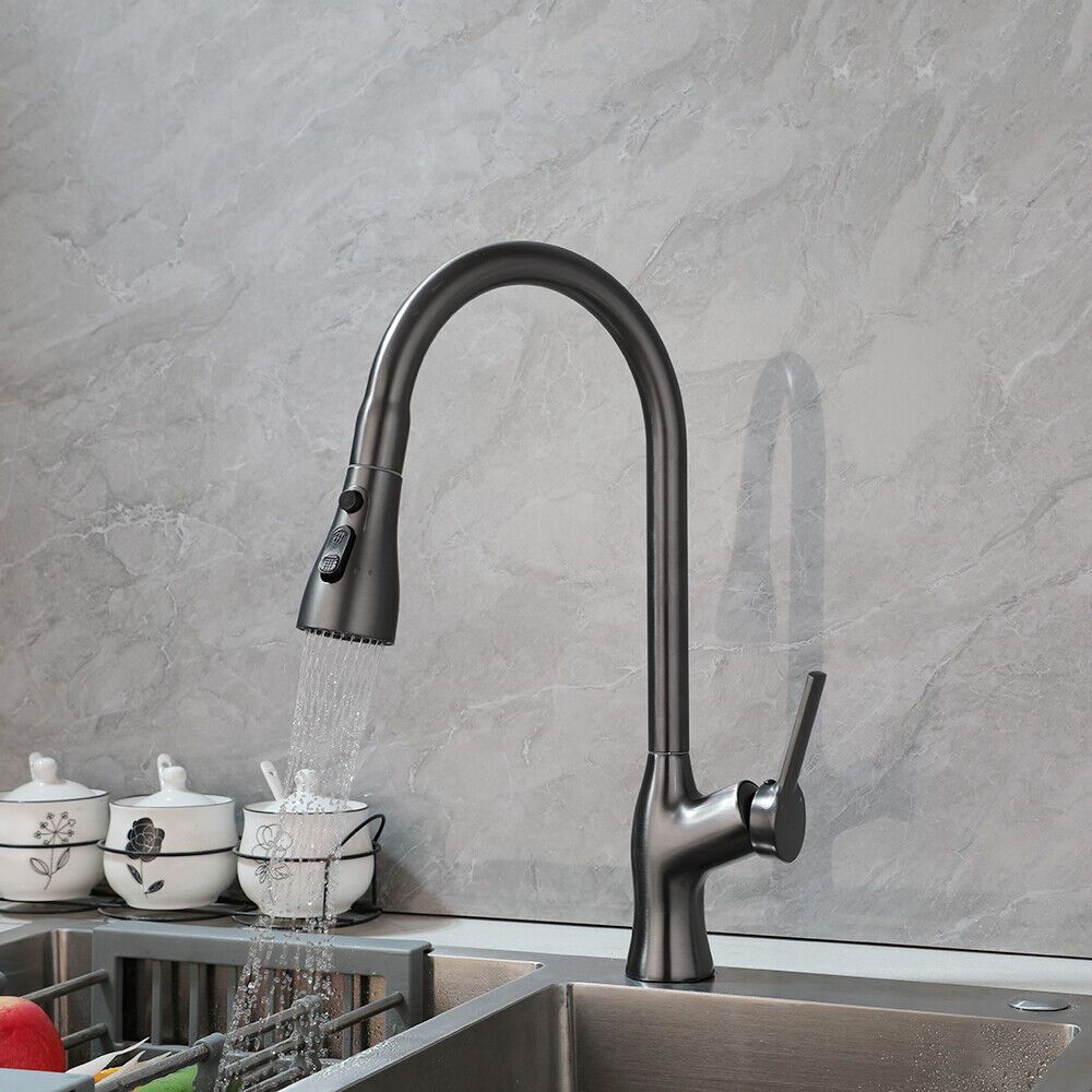 Kitchen faucet gun metal with pull-out spray head