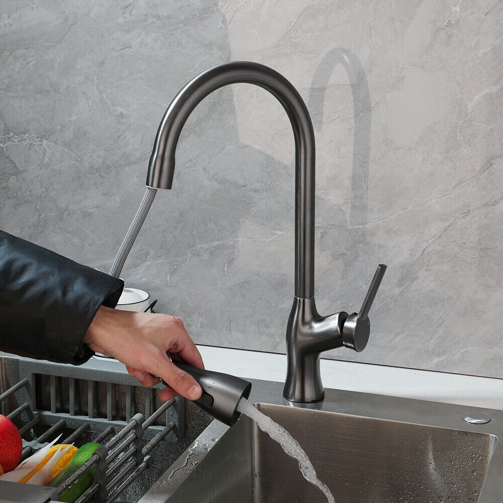 Kitchen faucet gun metal with pull-out spray head