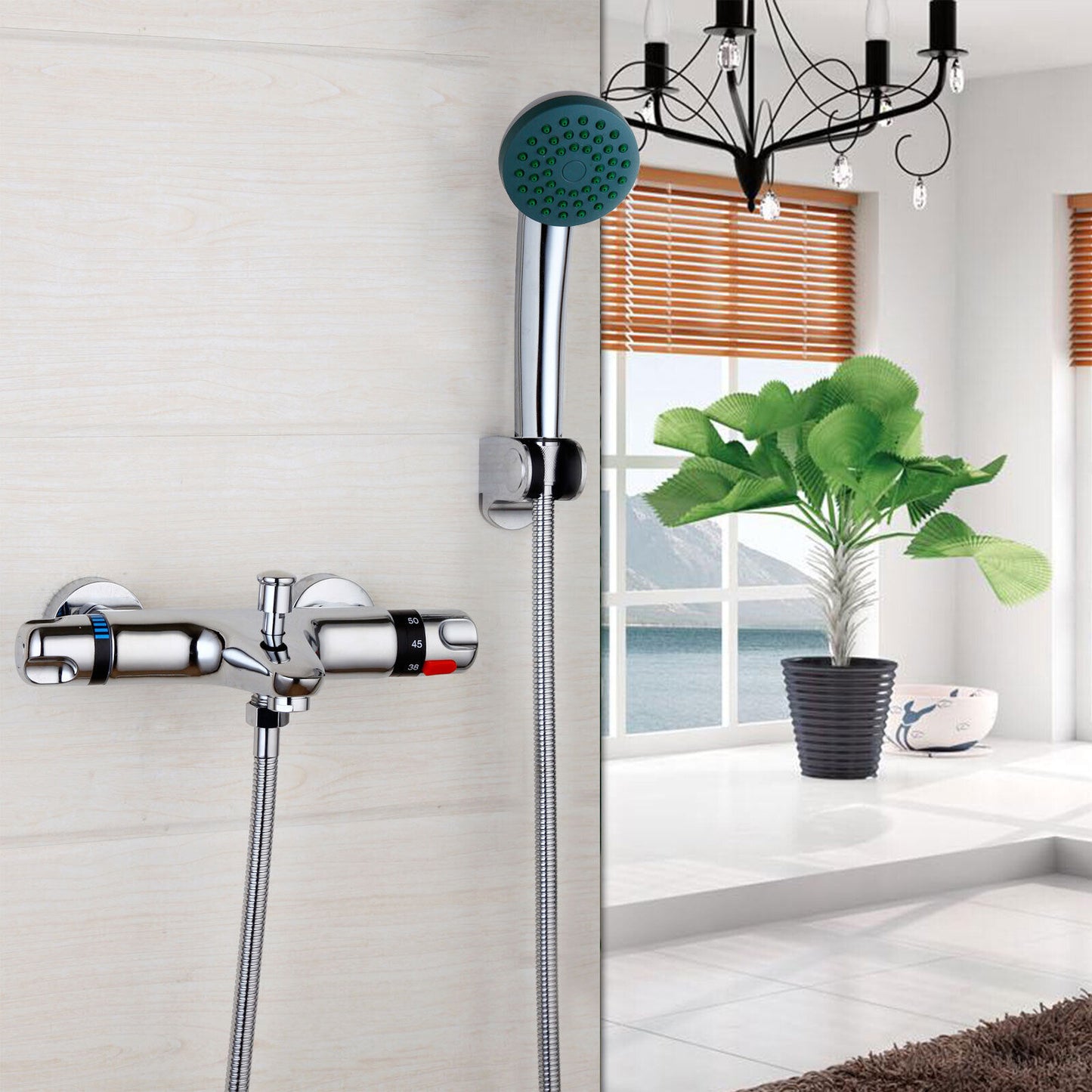 Chrome bath tap thermostatic