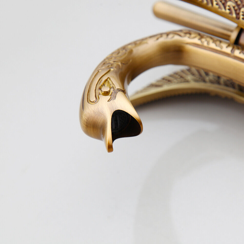 Bronze-colored high mixer tap in the shape of a swan