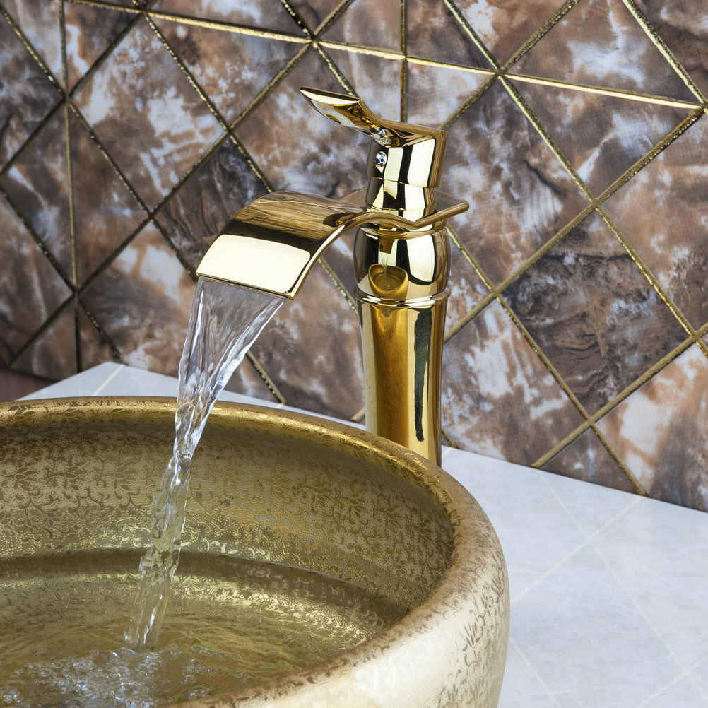 Golden waterfall faucet