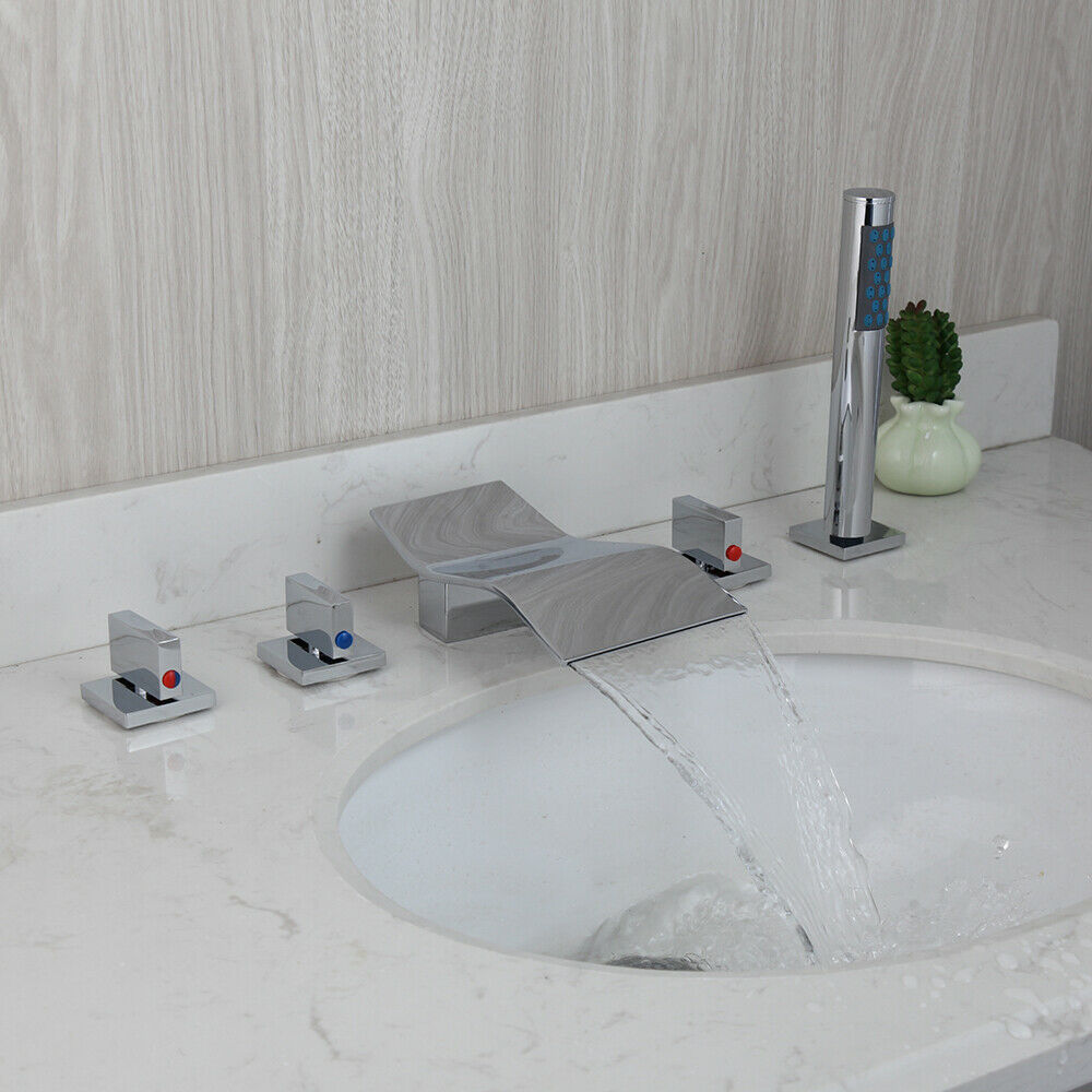 5-teiliger Chrom-Wasserhahn zur Montage am Badewannenrand