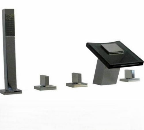 5-piece tap chrome and brown glass including hand shower