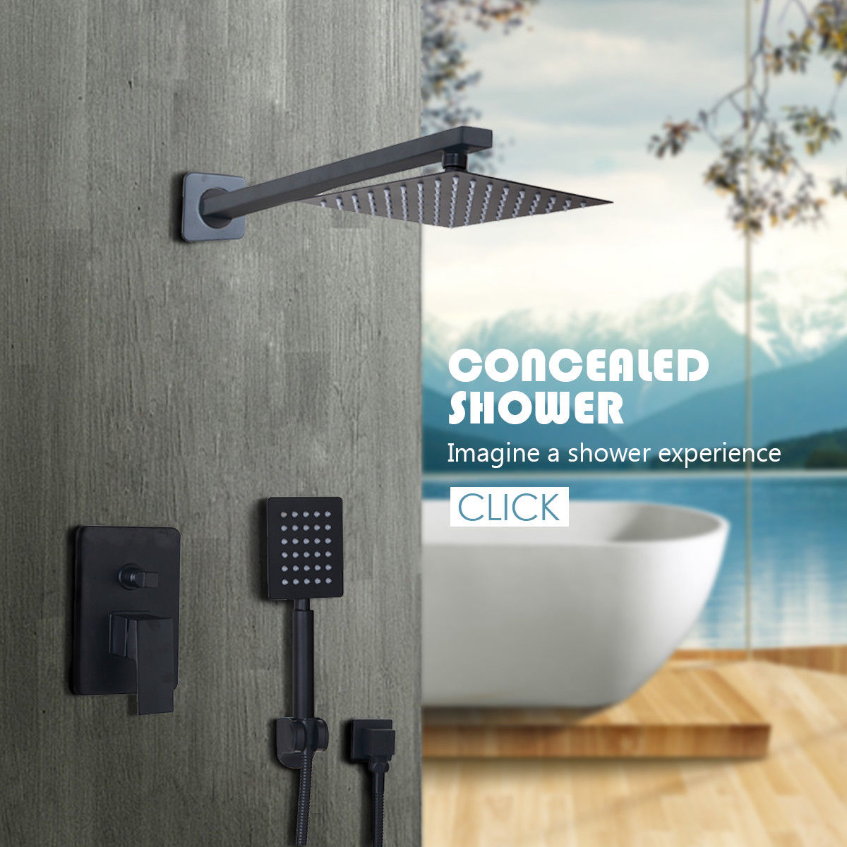 Black built-in shower