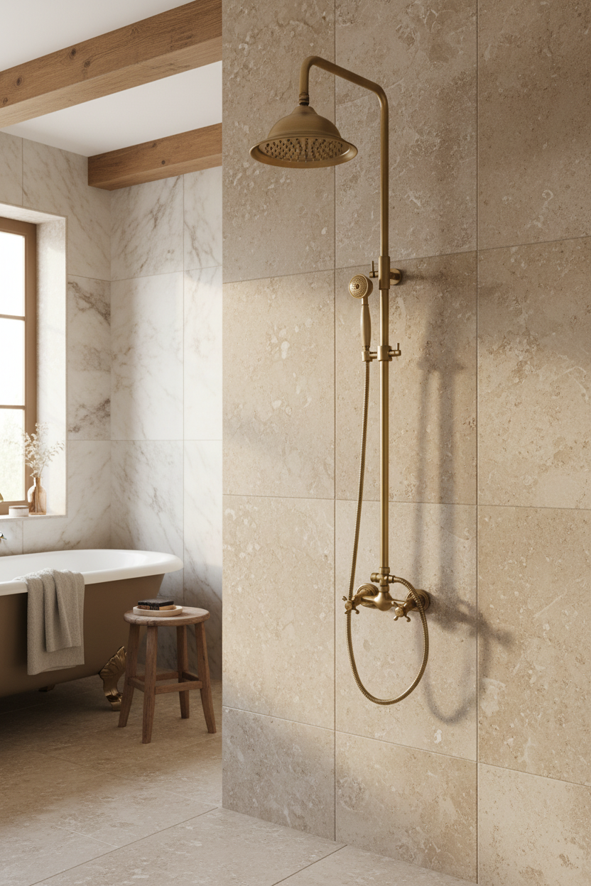 nostalgische bronskleur opbouw douche