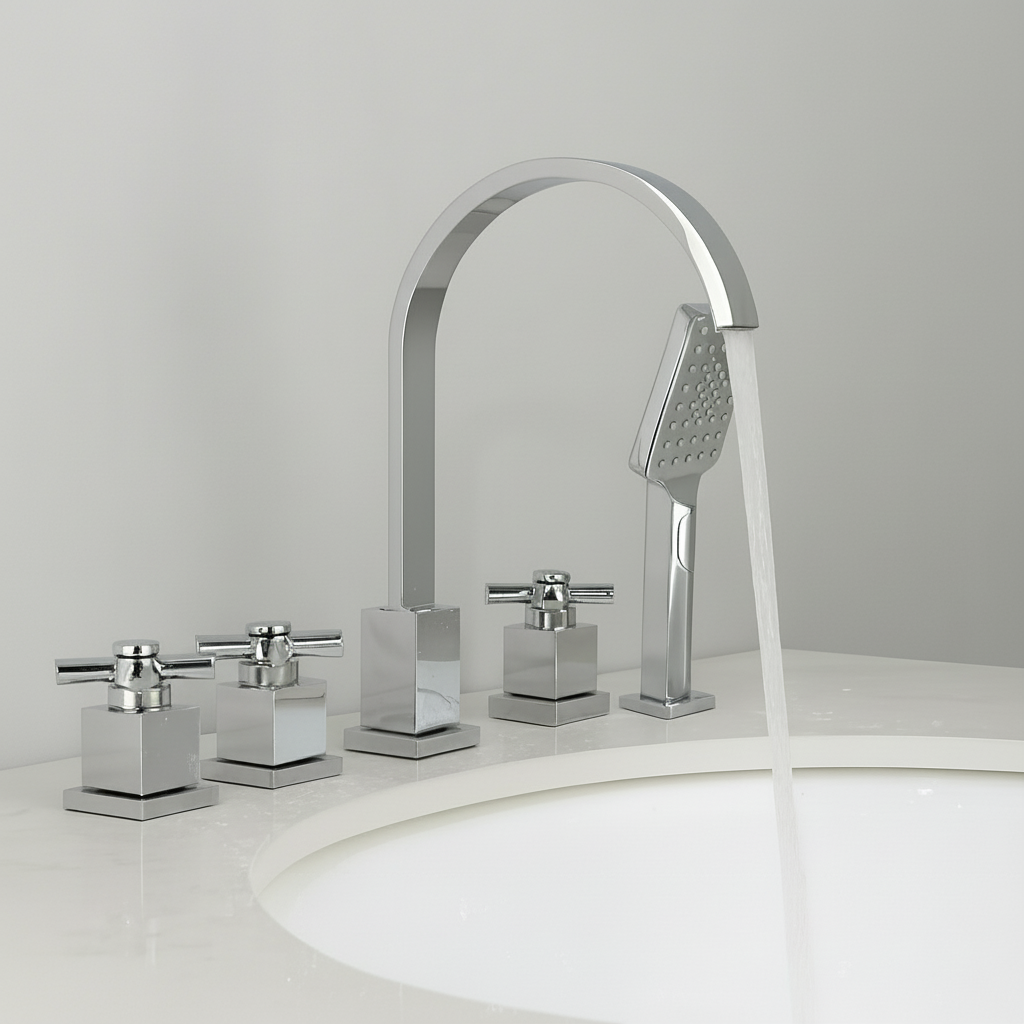 5 delige badkraan voor montage op badrand chroom