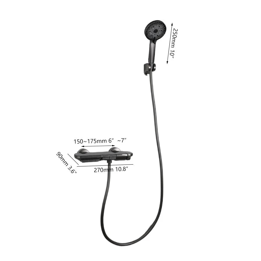 Gun metal thermostatische badkraan met handdouche (3 standen)