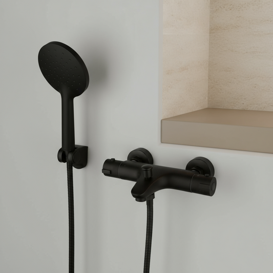 Zwarte badkraan thermostatisch