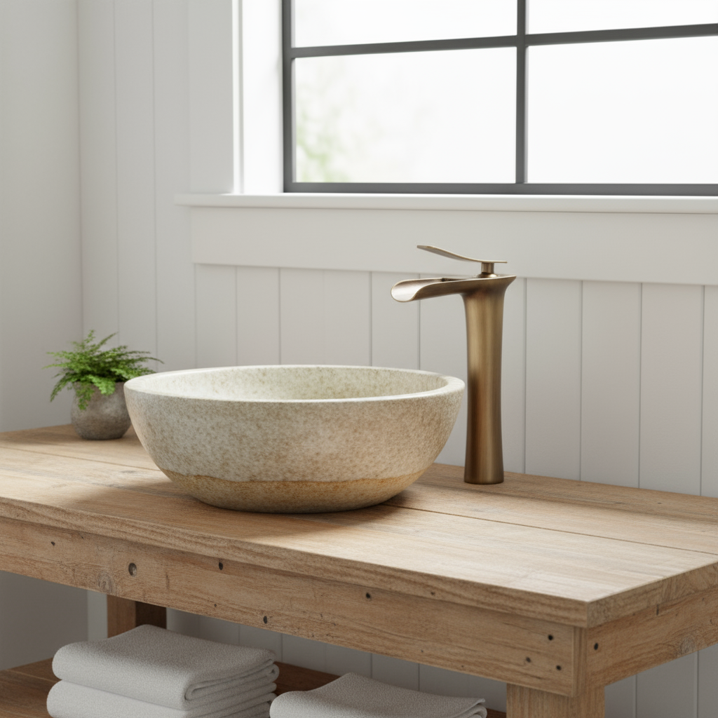 Hoge Wastafelkraan Brons – Landelijke en Nostalgische Uitstraling