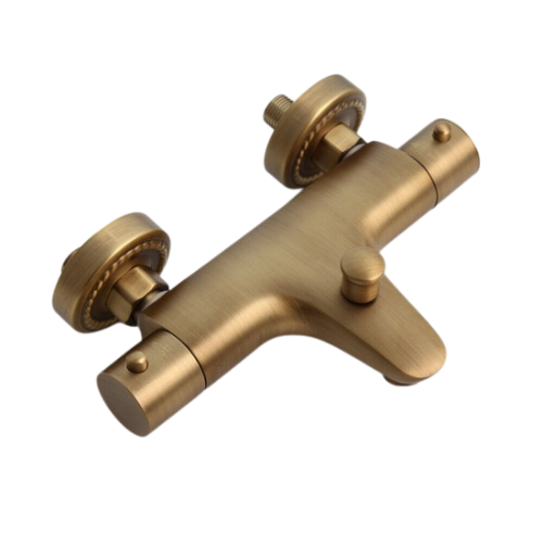 Bronze-colored thermostatic bath tap