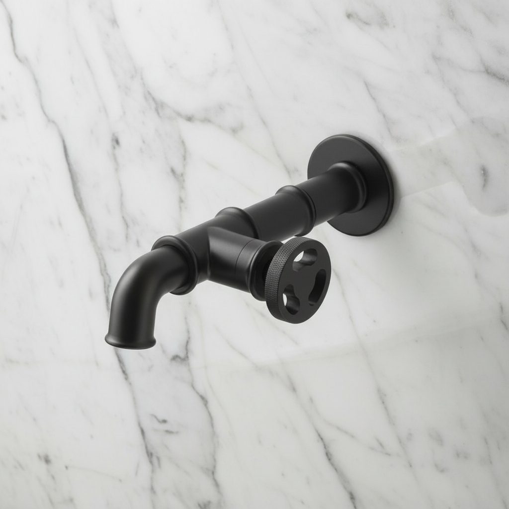 Black industrial cold water wall tap
