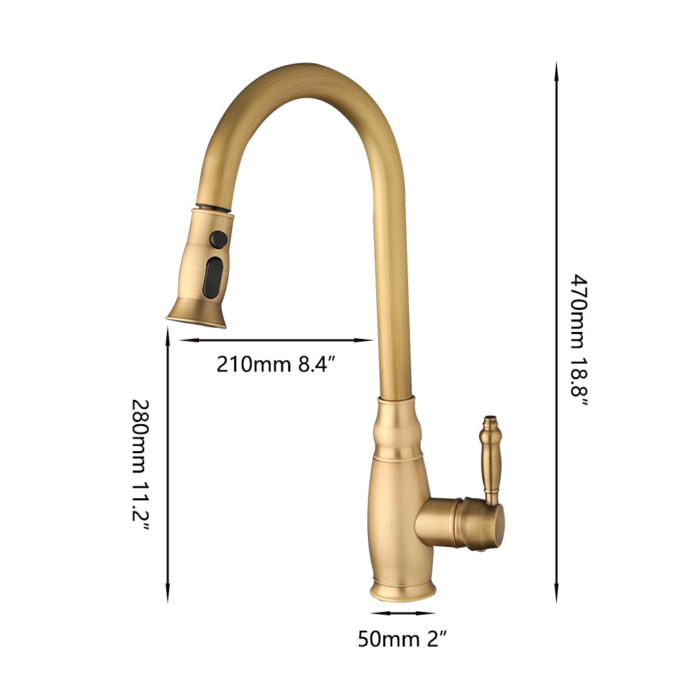 Landelijke keukenkraan antiek brons – uittrekbare sproeikop