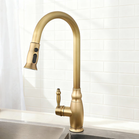 Landelijke keukenkraan antiek brons – uittrekbare sproeikop