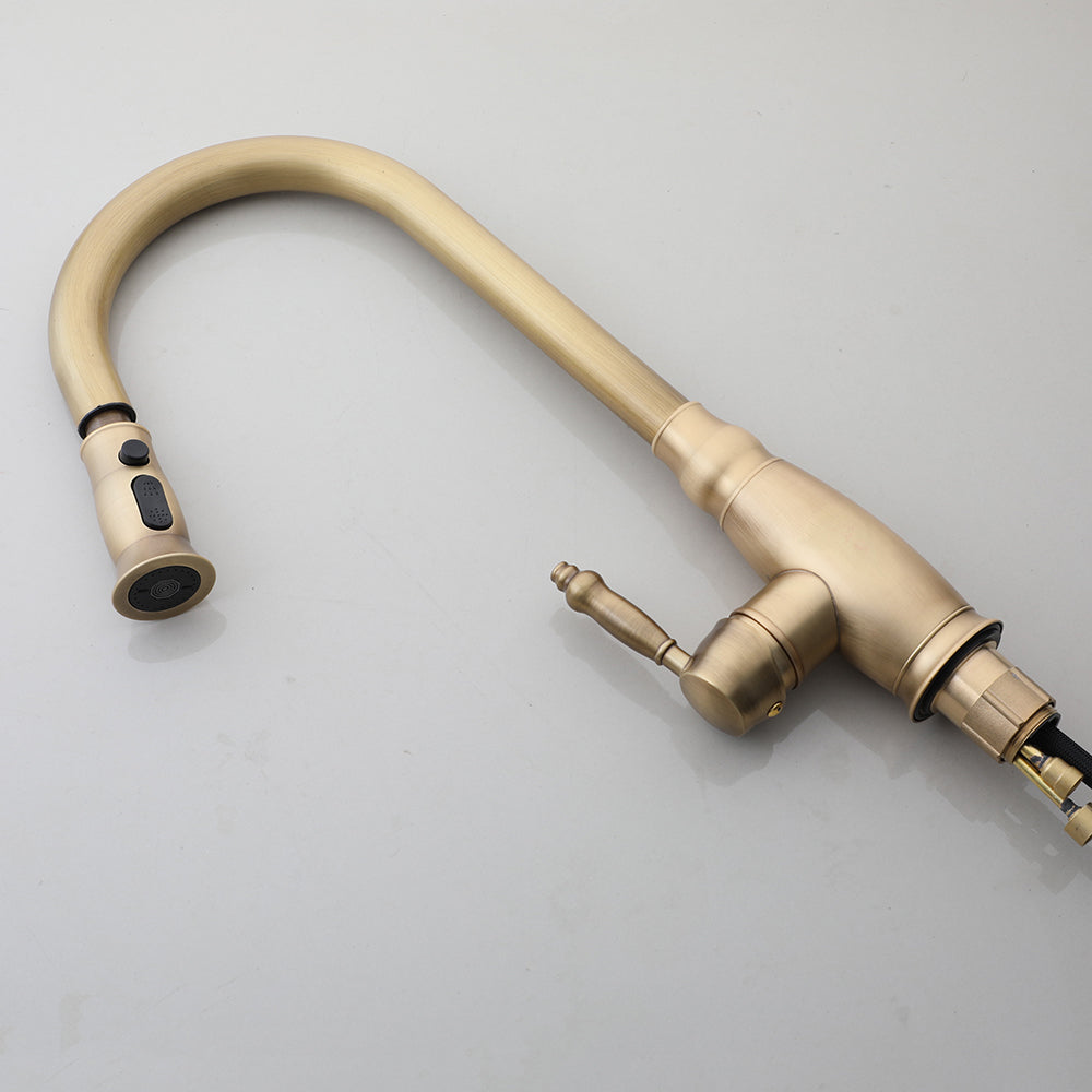 Landelijke keukenkraan antiek brons – uittrekbare sproeikop