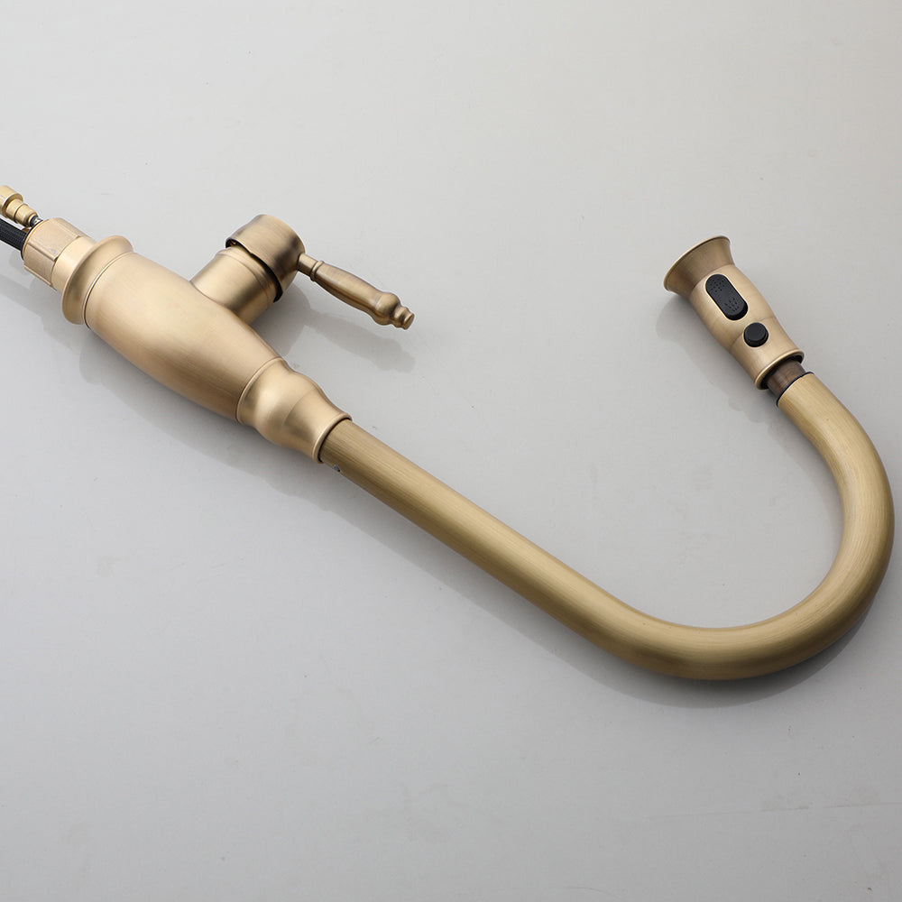 Landelijke keukenkraan antiek brons – uittrekbare sproeikop