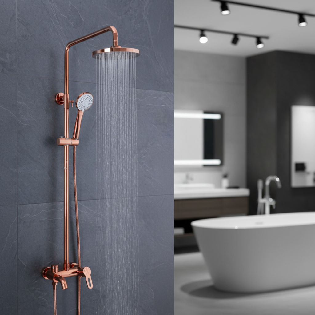 Rose gold surface-mounted shower