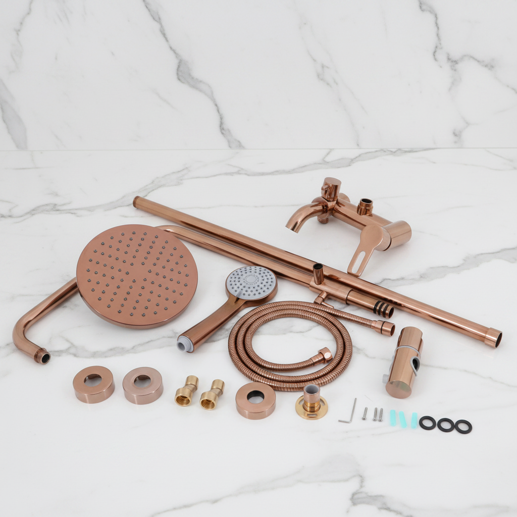 Rose gold surface-mounted shower